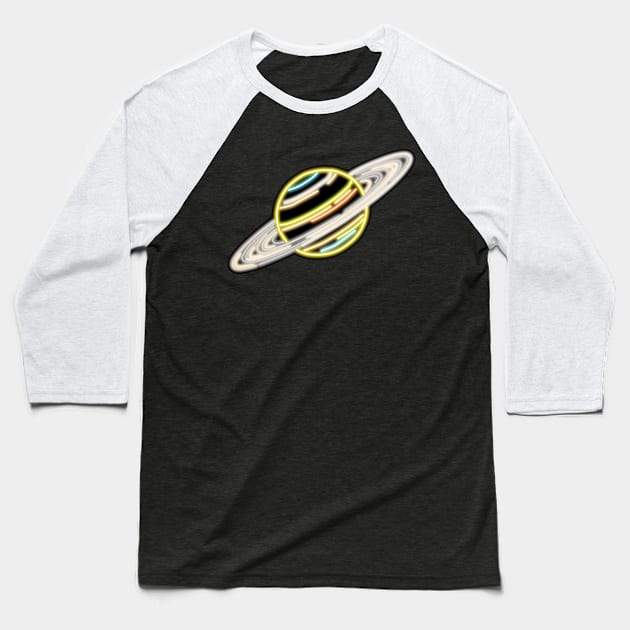 Electric Solar System Neon Saturn Baseball T-Shirt by gkillerb